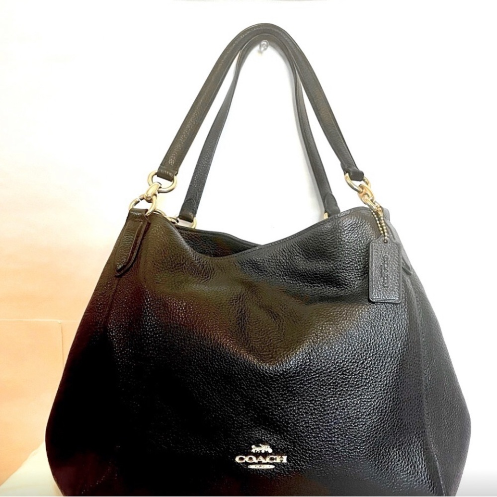 COACH Hallie Vintage Pebble Leather Shoulder Bag in Black buttery soft